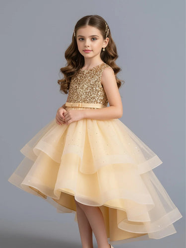 Flower Girl's Trailing Sequin Dress Baby Wedding Christmas Party Dress Teenager Children Kids Elegant Dress for 3-15Years